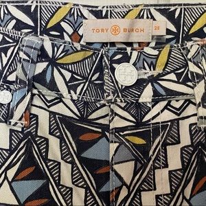 Designer Tory Burch Geometric Patterned Denim Stretch Jeans Size 28